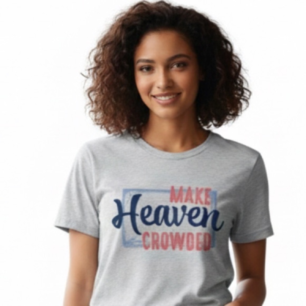 Gray Cotton-Blend Graphic T-Shirt with Blue and Red Text